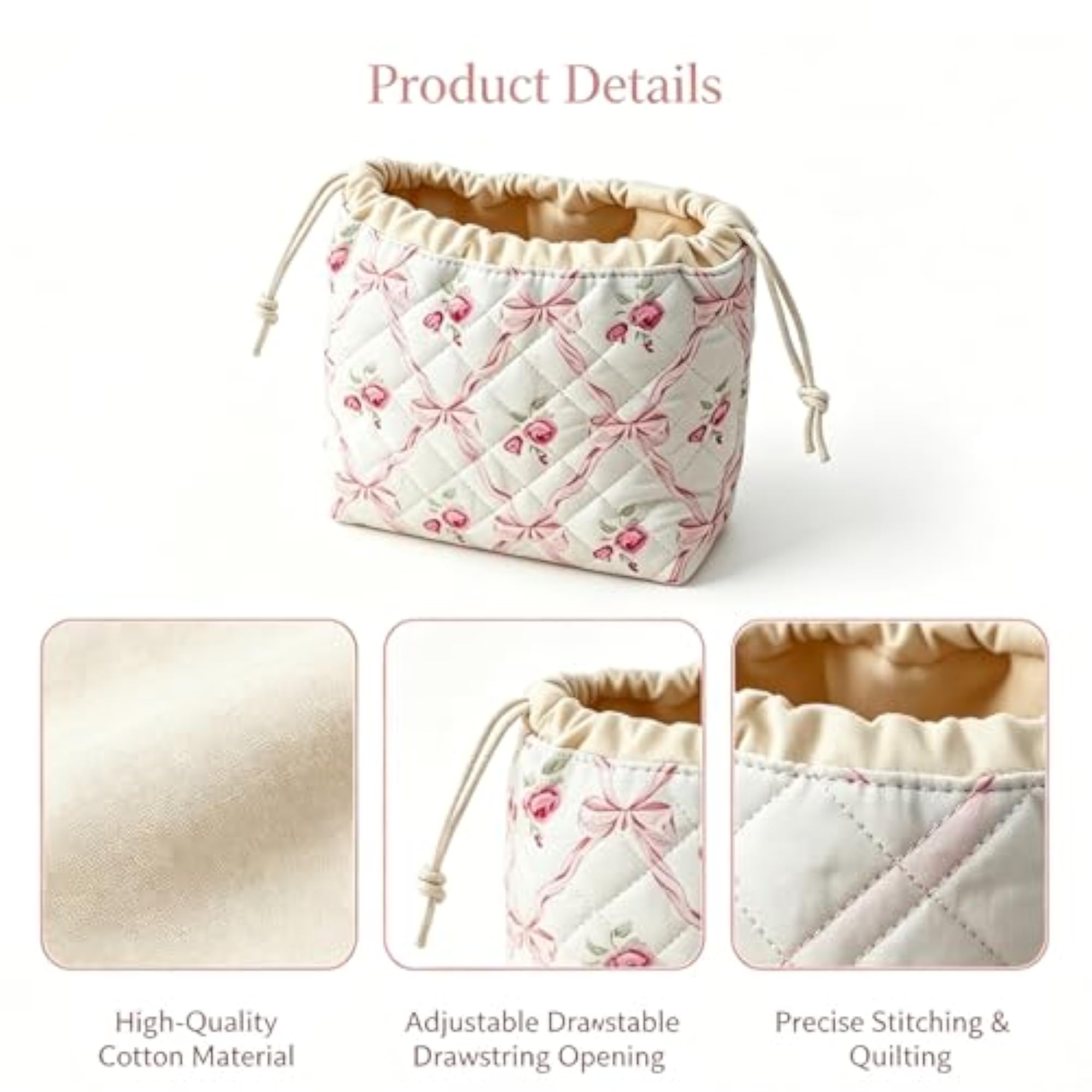 Small Canvas Makeup Pouch with Drawstring Closure